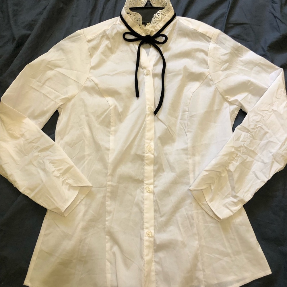 Elegant White lady’s Shirt with Black Bow